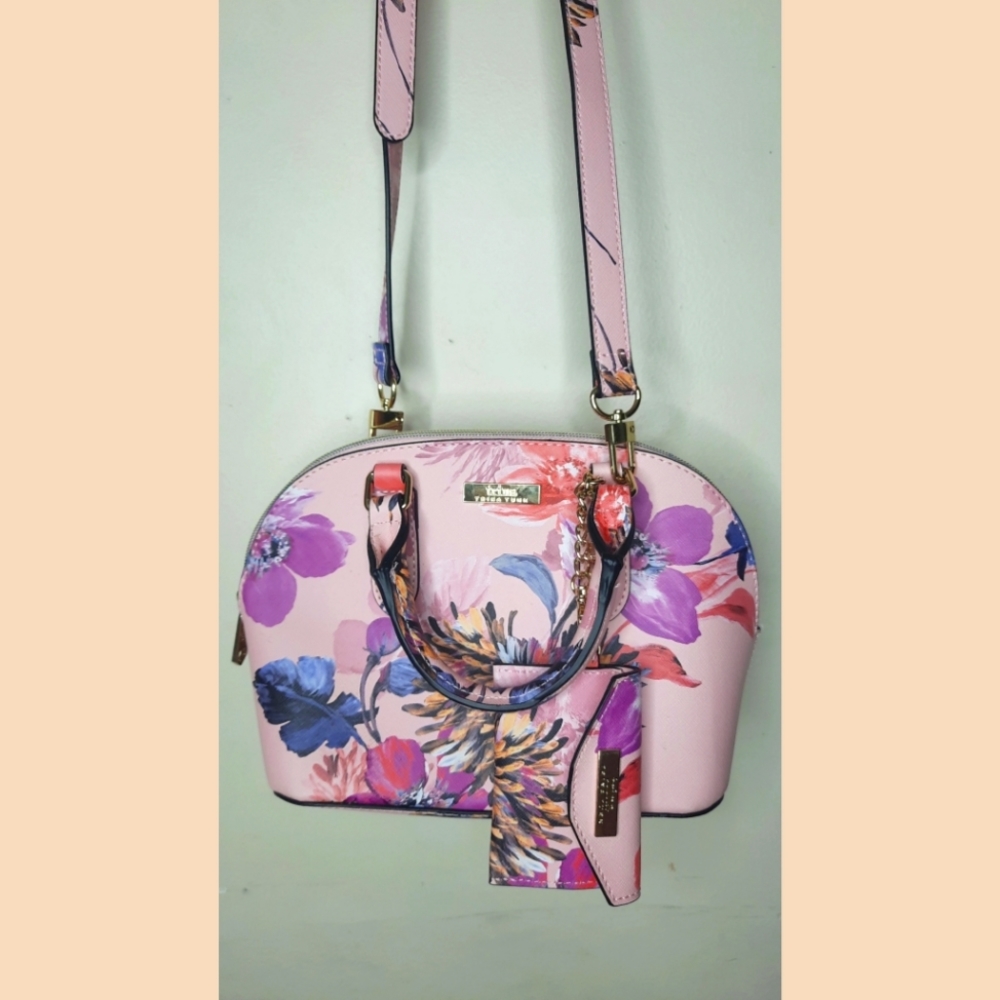 Trina Turk Pink Purple Floral Crossbody Handbag